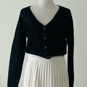 Rachel Zoe S black Fuzzy Knit v neck cardigan long sleeve sweater